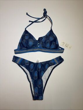 Cupshe Navy Blue Paisley Triangle Bikini Set - Women Swim small